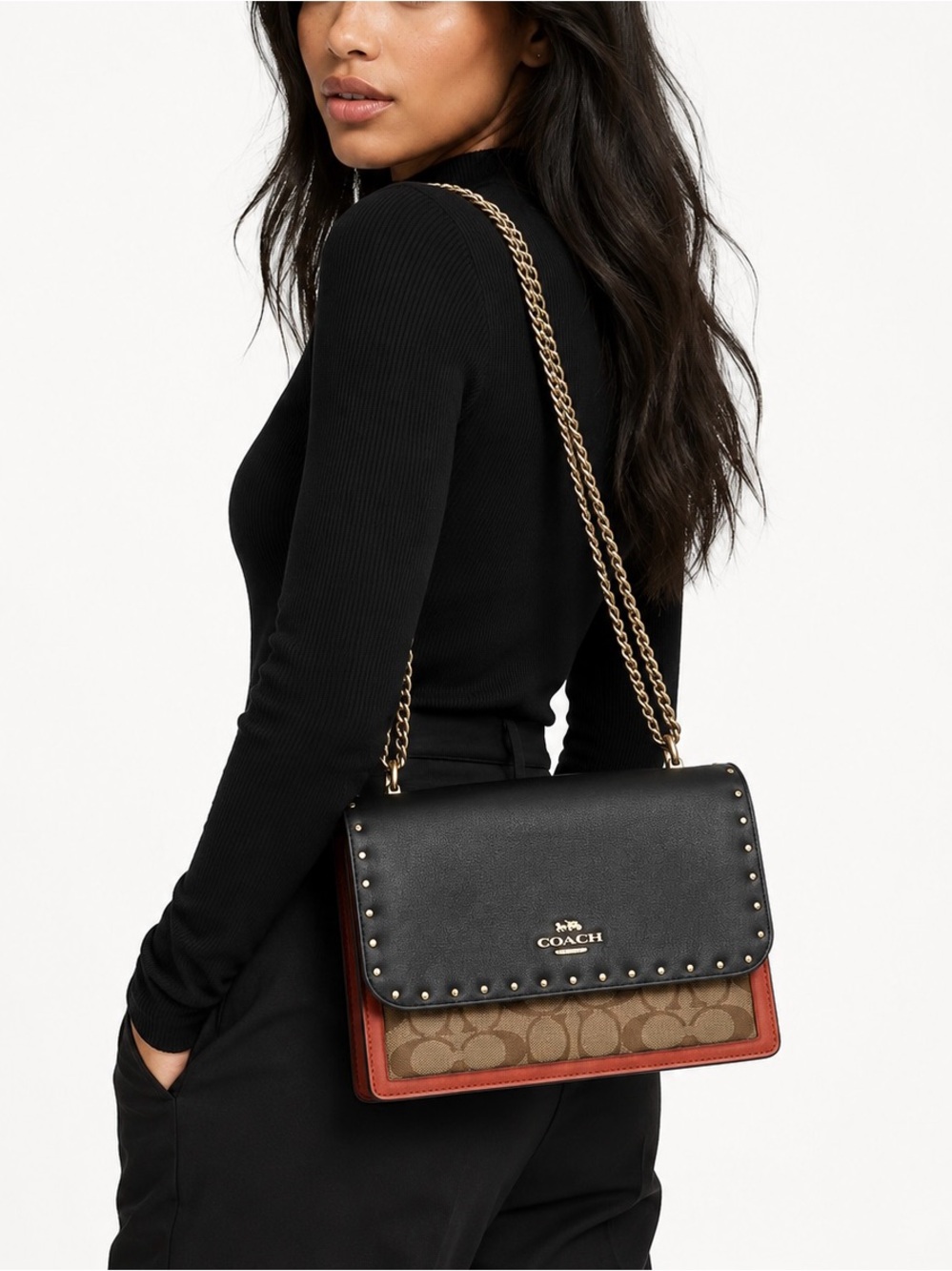 Coach Klare Signature Rivets Convertible Python Crossbody Shoulder Bag CV978